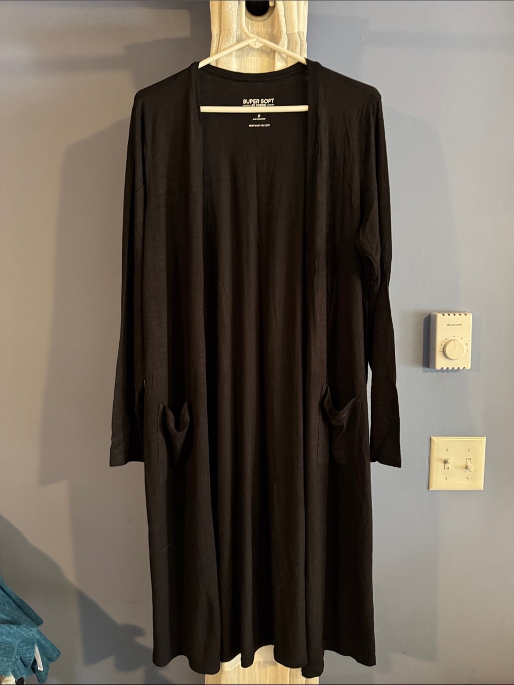 Super Soft Long Open-Front Black Cardigan